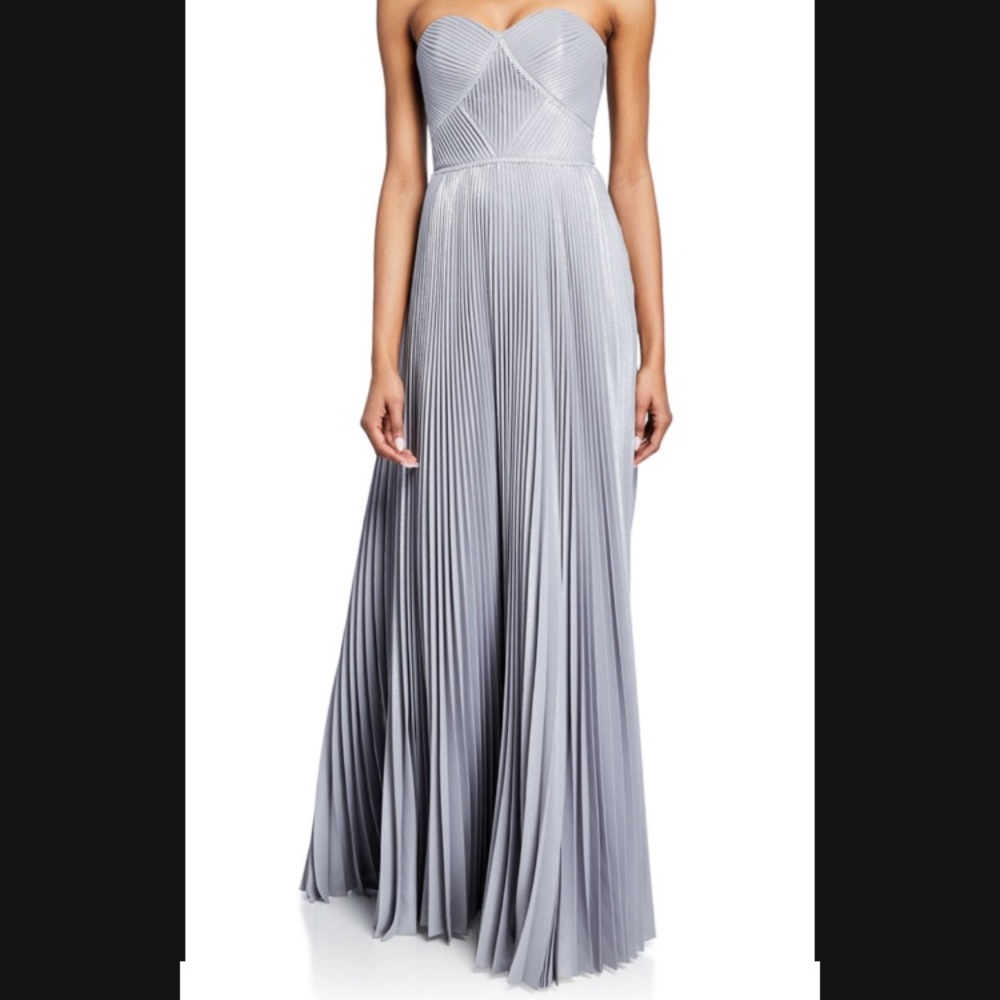 New Silver strapless Marchesa Notte gown Size 8